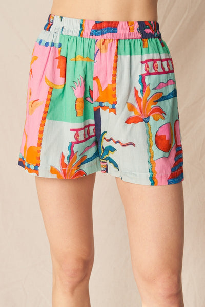 Printed Elastic Waistband Shorts
