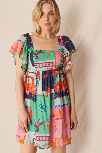 Printed Flutter Sleeve Mini Dress