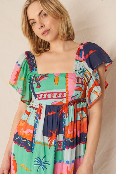 Printed Flutter Sleeve Mini Dress