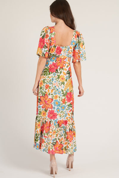 Printed Waist Cutout Maxi Dress With Lurex