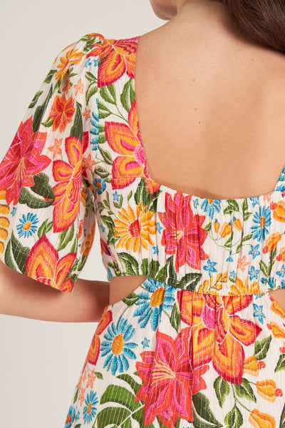 Printed Waist Cutout Maxi Dress With Lurex