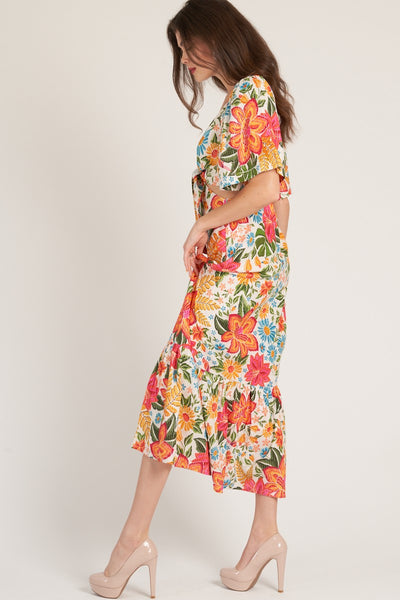 Printed Waist Cutout Maxi Dress With Lurex