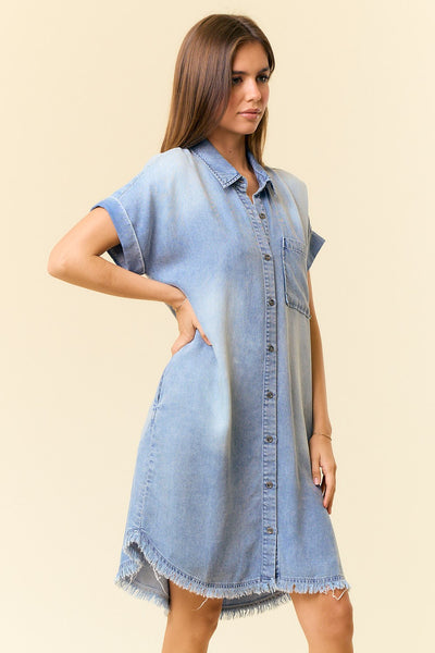 DOLMAN SHORT SLEEVE TENCEL DENIM SHIRT MINI DRESS