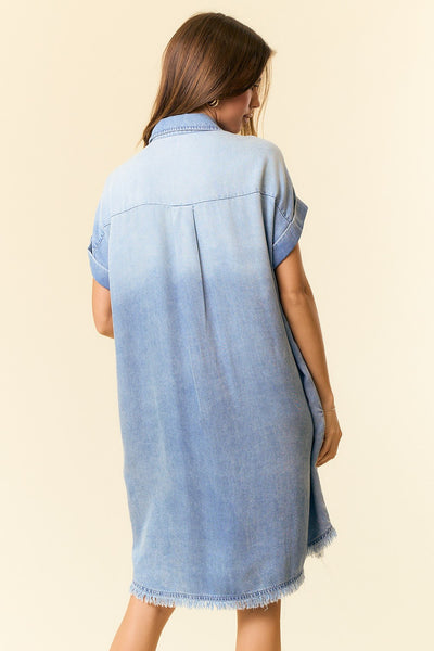DOLMAN SHORT SLEEVE TENCEL DENIM SHIRT MINI DRESS