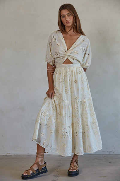 Maya Front Twist Eyelet Dress