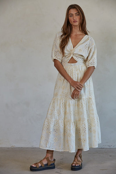 Maya Front Twist Eyelet Dress