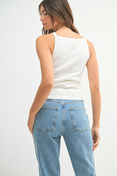 Ribbed Knit High Neck Sleeveless Top