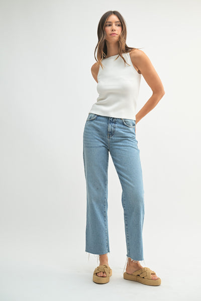 Ribbed Knit High Neck Sleeveless Top