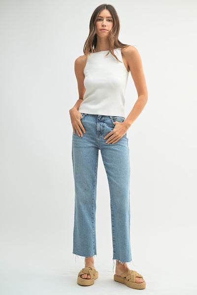 Ribbed Knit High Neck Sleeveless Top