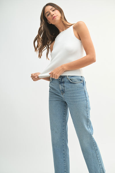 Ribbed Knit High Neck Sleeveless Top