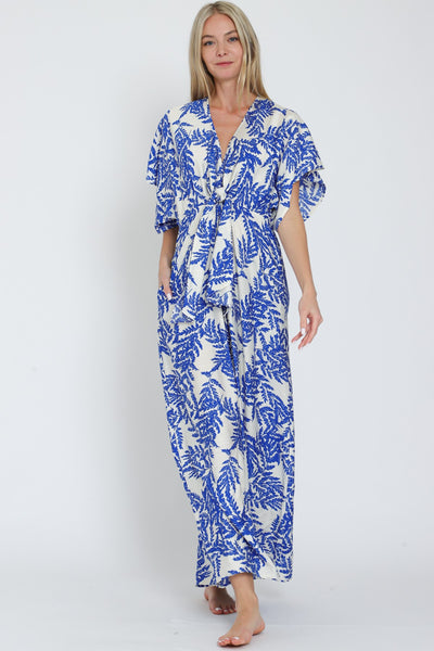 Kimono Sleeve Tie Chest Elastic Back Jumpsuit