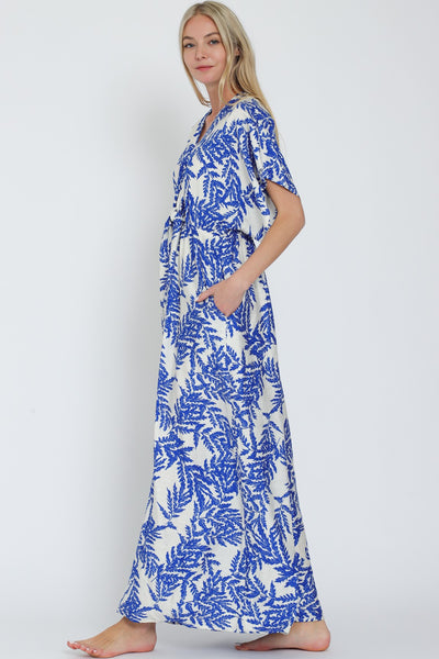 Kimono Sleeve Tie Chest Elastic Back Jumpsuit