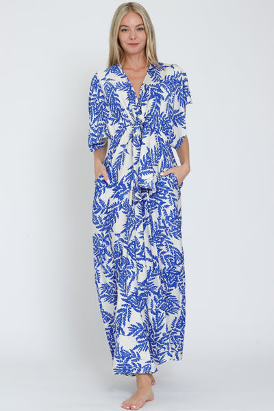 Kimono Sleeve Tie Chest Elastic Back Jumpsuit