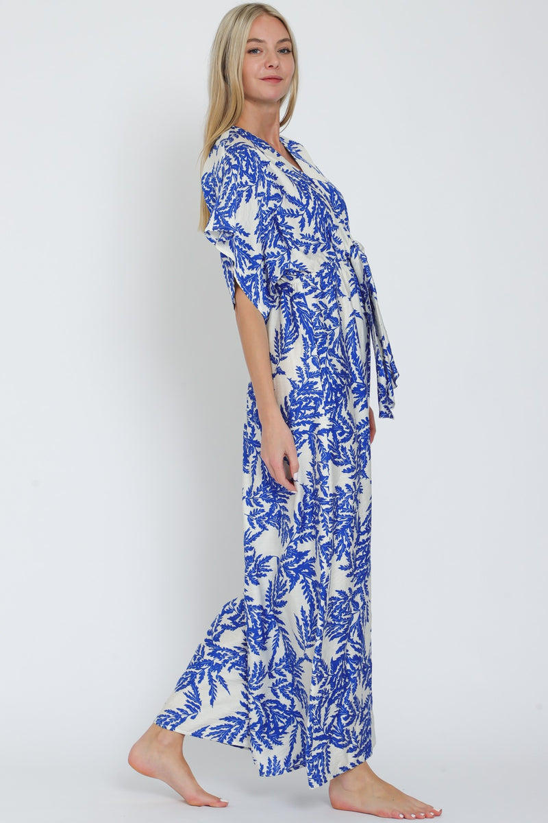 Kimono Sleeve Tie Chest Elastic Back Jumpsuit