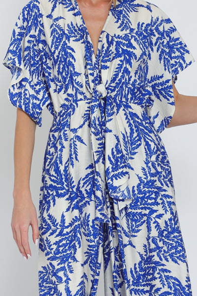 Kimono Sleeve Tie Chest Elastic Back Jumpsuit