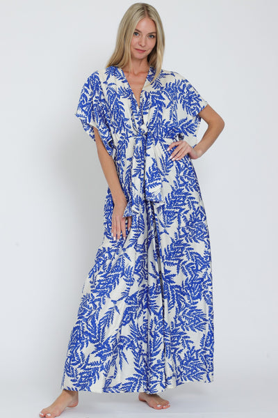 Kimono Sleeve Tie Chest Elastic Back Jumpsuit