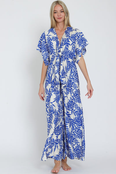 Kimono Sleeve Tie Chest Elastic Back Jumpsuit