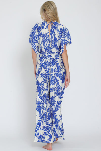 Kimono Sleeve Tie Chest Elastic Back Jumpsuit