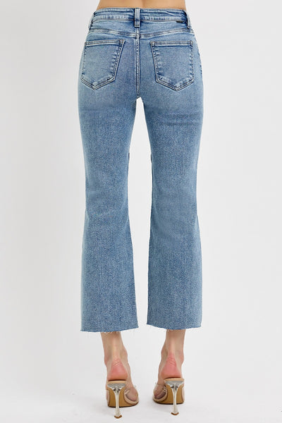 Mid Rise Crop Flare Leg Seam Detailed Jeans