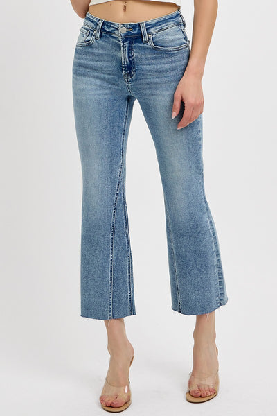 Mid Rise Crop Flare Leg Seam Detailed Jeans