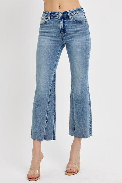 Mid Rise Crop Flare Leg Seam Detailed Jeans