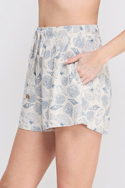 Seashell Printed Linen Shorts