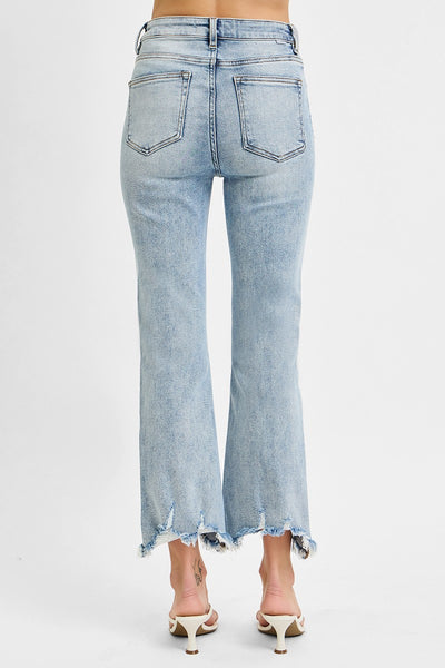 HIGH RISE CROP FLARE FRAYED HEM JEANS