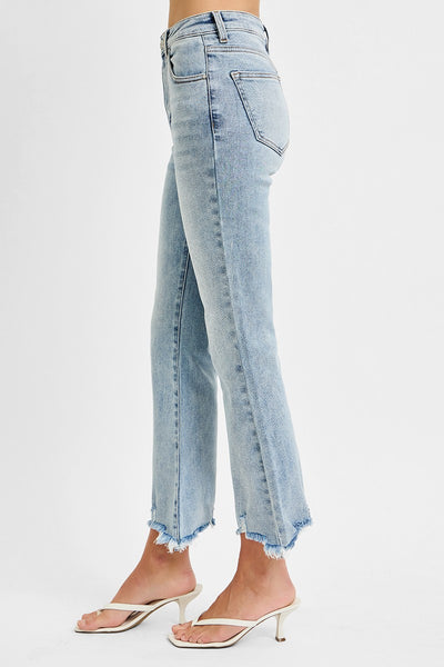 HIGH RISE CROP FLARE FRAYED HEM JEANS