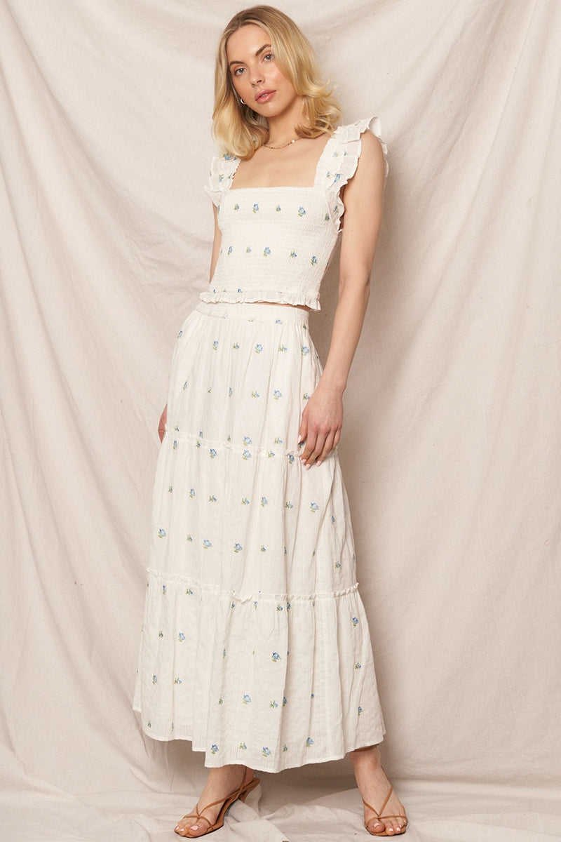 Floral Pattern Tiered Maxi Skirt
