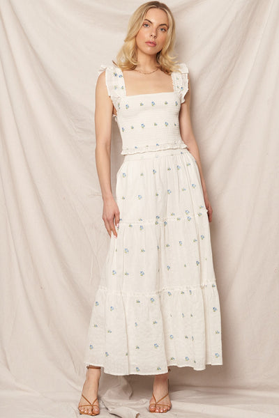 Floral Pattern Tiered Maxi Skirt