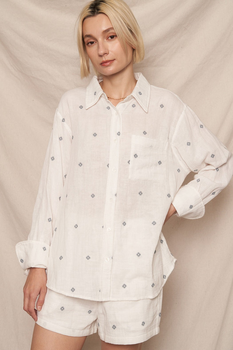 Polka Dot Long Sleeve Button Down Shirt