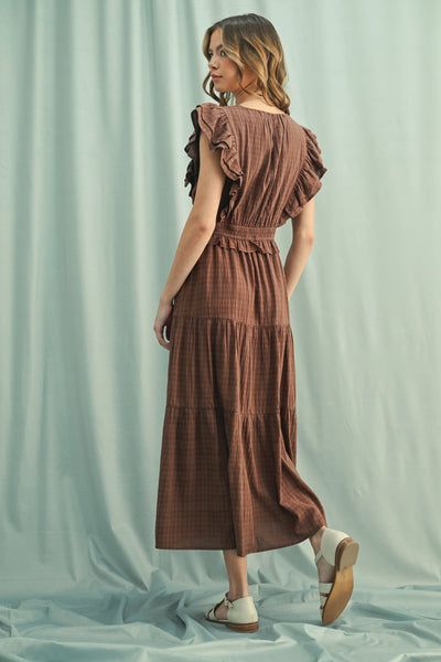 Plaid Ruffle Sleeve Midi Dress