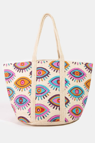 Vibrant Eye Painted Jute Tote Bag