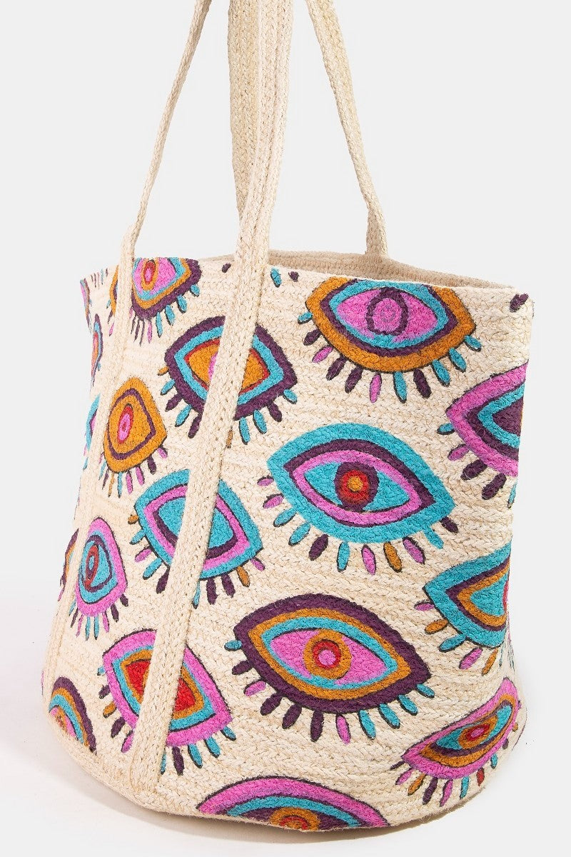 Vibrant Eye Painted Jute Tote Bag