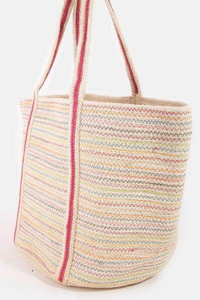 Seed Beaded Fishes Jute Tote Bag