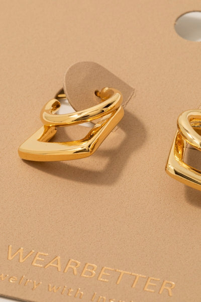 Gold Dipped Hoop And Square Layered Hoop Earrings