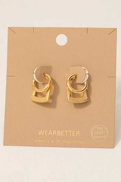 Gold Dipped Hoop And Square Layered Hoop Earrings