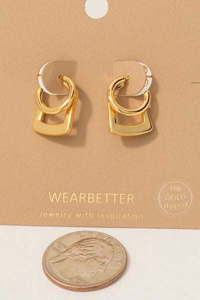 Gold Dipped Hoop And Square Layered Hoop Earrings