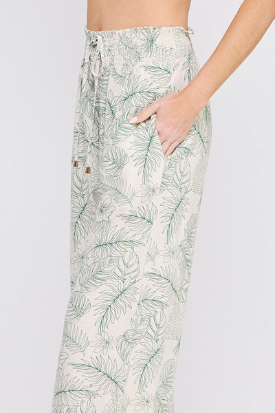 Printed Linen Blend Wide Leg Pants