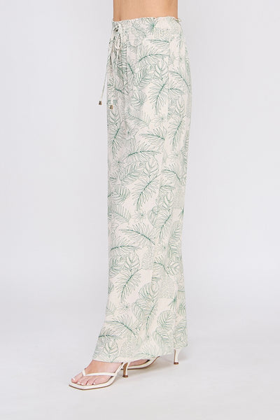 Printed Linen Blend Wide Leg Pants