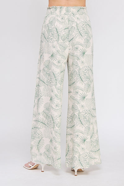 Printed Linen Blend Wide Leg Pants
