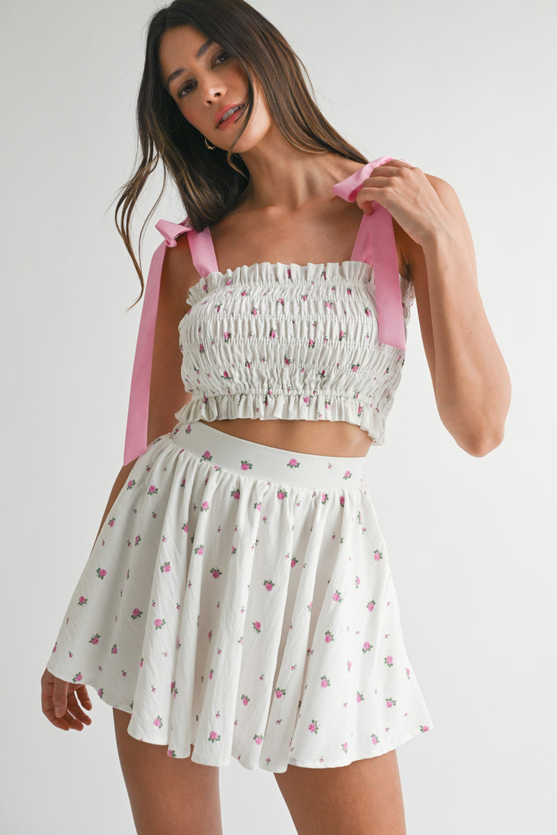 Smocked Bow Tied Crop Top