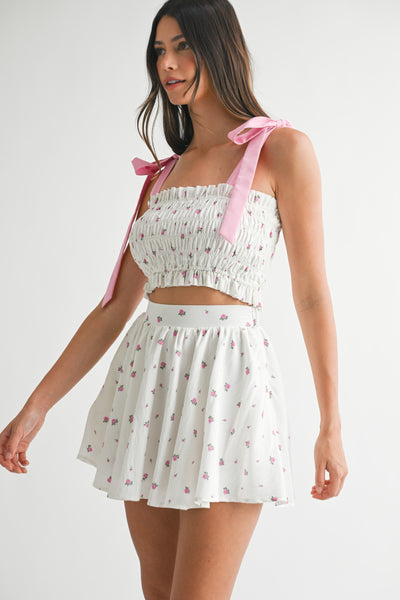 Smocked Bow Tied Crop Top