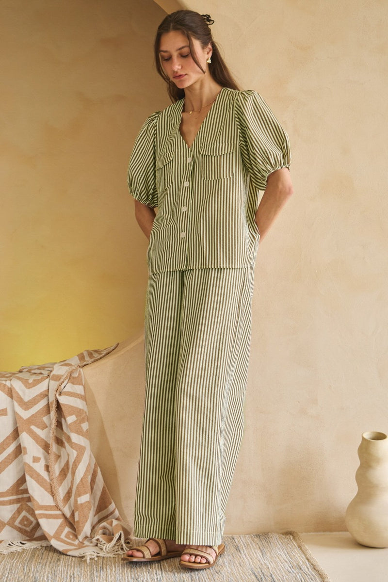 Plus Striped Top With Matching Wide-leg Pants Set