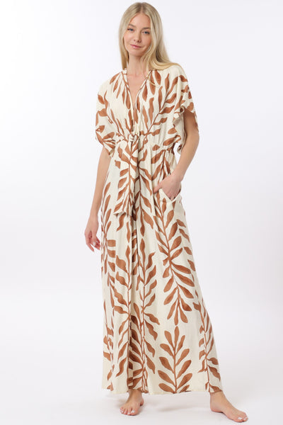 Kimono Sleeve Tie Front Back Waisted Jumpsuit