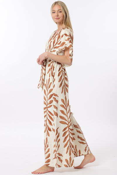 Kimono Sleeve Tie Front Back Waisted Jumpsuit