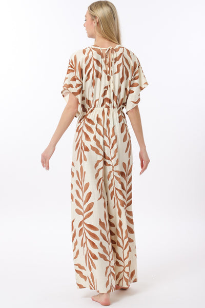 Kimono Sleeve Tie Front Back Waisted Jumpsuit