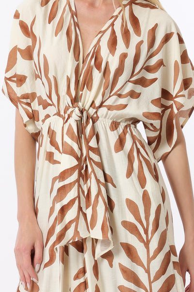 Kimono Sleeve Tie Front Back Waisted Jumpsuit