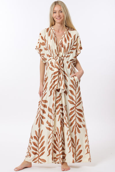 Kimono Sleeve Tie Front Back Waisted Jumpsuit