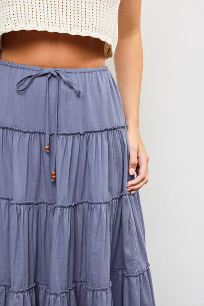 Drawstring Detail Tiered Maxi Skirt